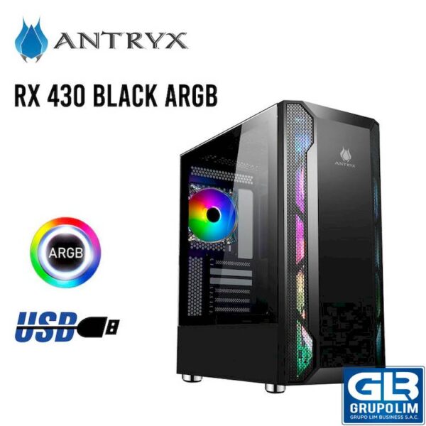 CASE ANTRYX RX 430 BLACK USB 3.0 ARGB FAN X1 C/CINTA LED VIDRIO TEMPLADO (AC-RX430K)