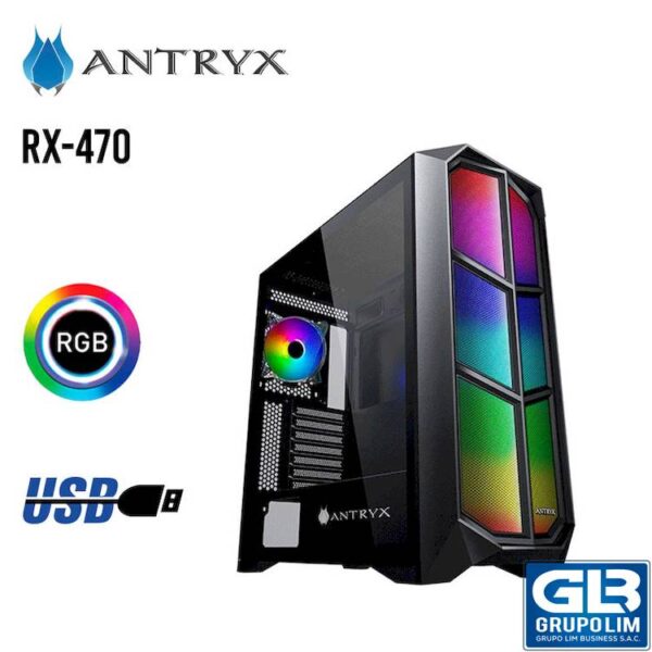 CASE ANTRYX RX-470 ( AC-RX470K)  RGB | 1 PANEL VIDRIO | S/FUENTE | NEGRO
