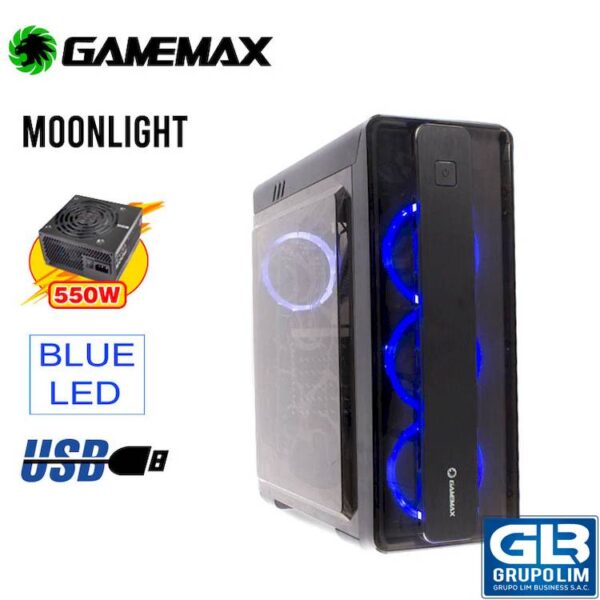 CASE GAMER GAMEMAX MOONLIGHT NEGRO LED AZUL GE550 550W