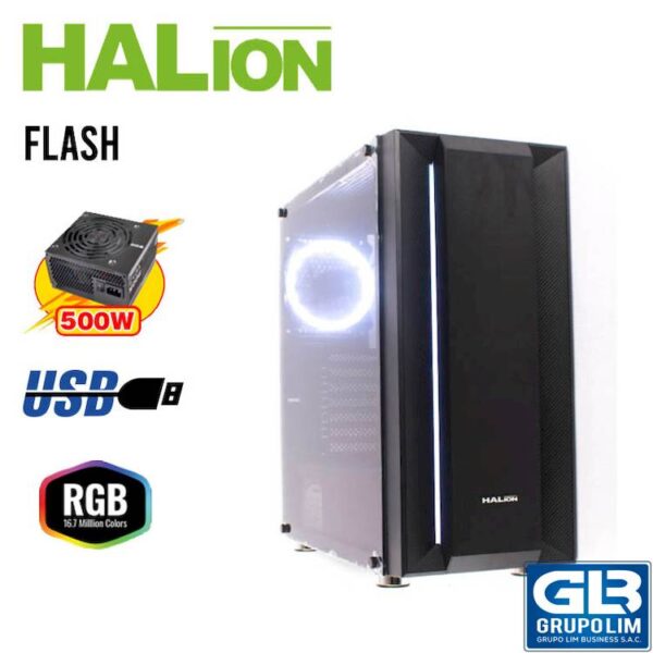 CASE HALION FLASH ( FLASH CH03BK ) 500W | NEGRO | PANEL VIDRIO | LED- RGB