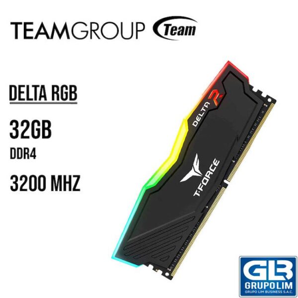 MEMORIA RAM TEAMGROUP T-FORCE DELTA RGB 32GB 3200MHZ BLACK TF3D432G3200HC16C01