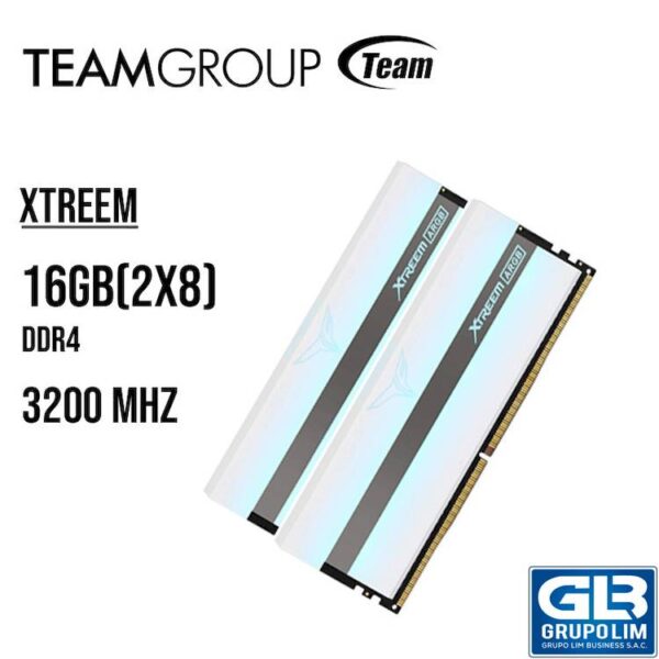 MEMORIA RAM TEAMGROUP T-FORCE XTREEM DDR4 16GB(2X8) 3200 ( TF13D416G3200HC16CDC01 ) GAMING WHITE EDITION LED-RGB