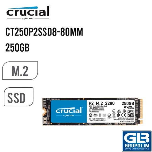 SOLIDO SSD M_2 CRUCIAL P2 250GB (CT250P2SSD8) 80MM