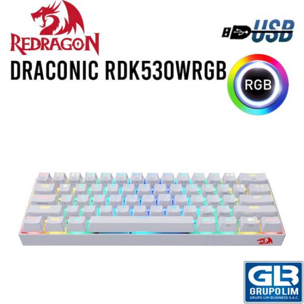 TECLADO GAMER REDRAGON WHITE DRACONIC RDK530WRGB | LED RGB