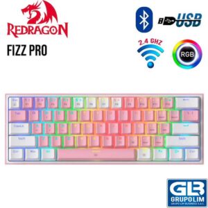 TECLADO REDRAGON FIZZ PRO WIRELESS K616-RGB-PW PINK WHITE ENGLISH