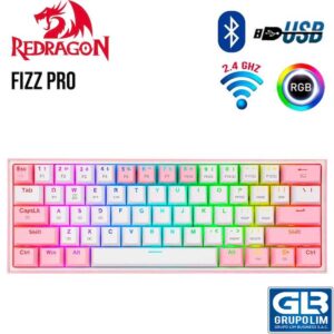 TECLADO REDRAGON FIZZ PRO WIRELESS K616-RGB-WP WHITE PINK ENGLISH