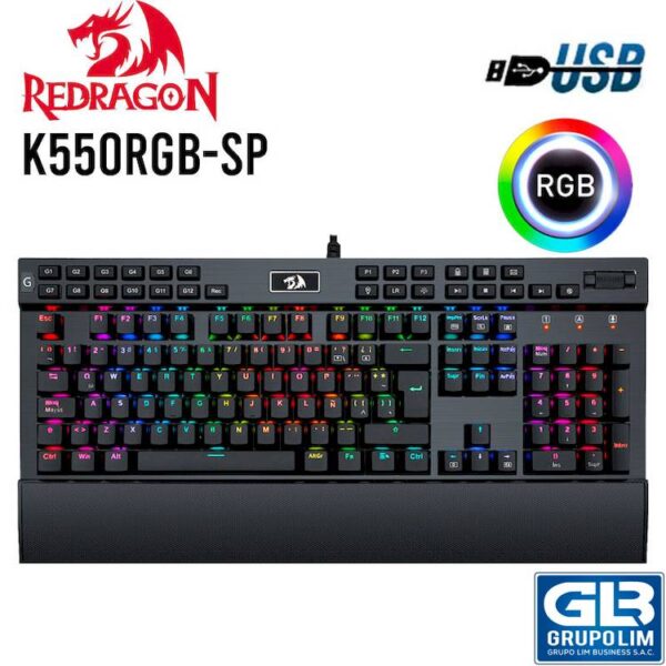 TECLADO REDRAGON GAMER K550 YAMA BLACK SP MECANICO RGB (K550RGB-SP)